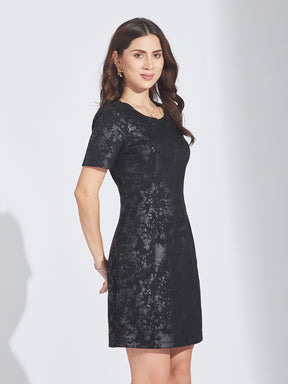 Latin Quarters Women's Black Suede Foil Print A-line Mini Dress