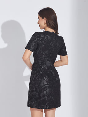 Latin Quarters Women's Black Suede Foil Print A-line Mini Dress