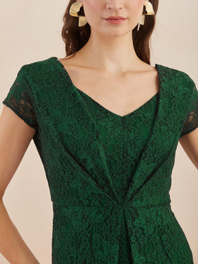 Latin Quarters Women's Green Short Sleeve V-Neck Party Dress