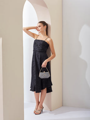 Latin Quarters Women Black Floral Printed Strappy Party A-Line Midi Dress