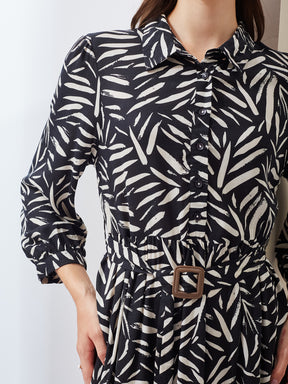 Latin Quarters Women A-Line Black 3/4Th Sleeves Collared Printed Casual Dress