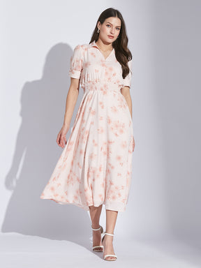 Latin Quarters Women Fit & Flare White Half Sleeve Collared Printed Casual Dress