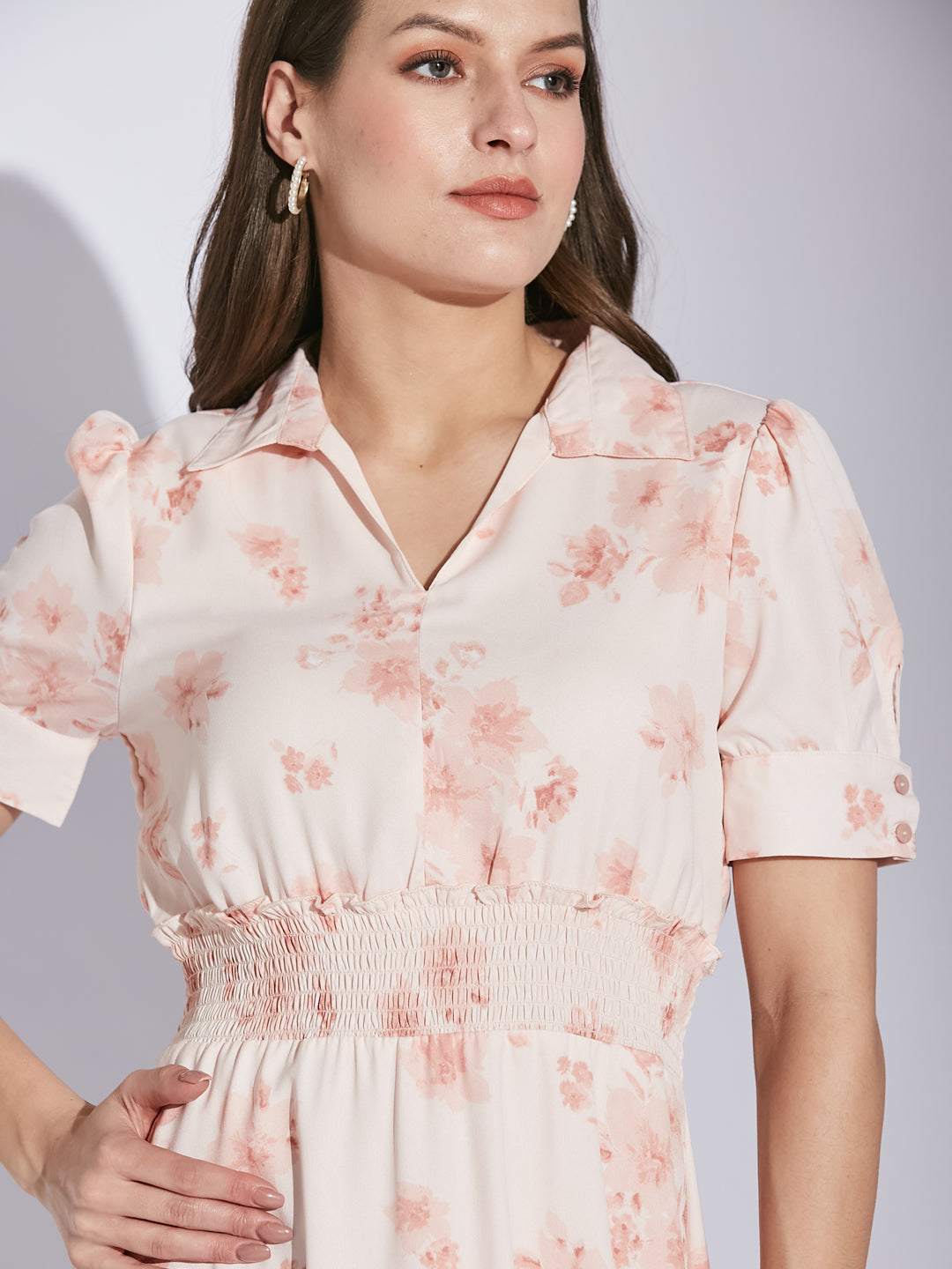 Latin Quarters Women Fit & Flare White Half Sleeve Collared Printed Casual Dress