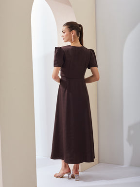 Latin Quarters Women Brown Solid V-Neck Short Sleeve Party Wrap Maxi Dress