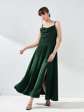 Latin Quarters Women's Green Sleeveless Cowl Neck Solid Party Maxi Dress
