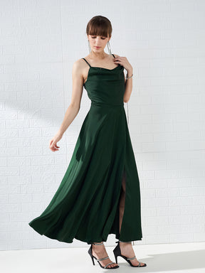 Latin Quarters Women's Green Sleeveless Cowl Neck Solid Party Maxi Dress