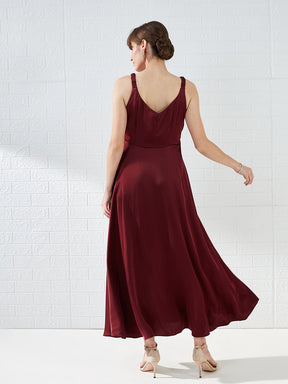 Latin Quarters Women's Maroon Sleeveless V-Neck Solid Party Maxi Dress