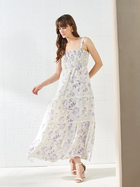 Latin Quarters Women's White Sleeveless Square Neck Printed Casual Maxi Dress
