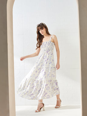 Latin Quarters Women's White Sleeveless Square Neck Printed Casual Maxi Dress
