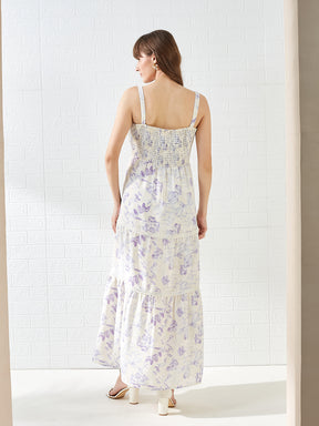 Latin Quarters Women's White Sleeveless Square Neck Printed Casual Maxi Dress