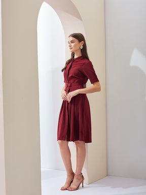 Latin Quarters Women A-Line Maroon Half Sleeve Collared Solid Casual Dress