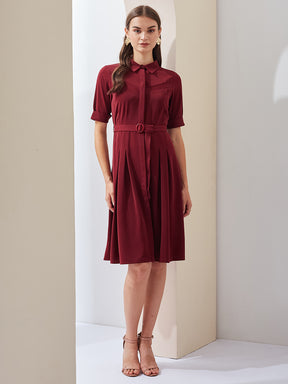 Latin Quarters Women A-Line Maroon Half Sleeve Collared Solid Casual Dress