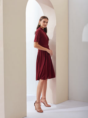 Latin Quarters Women A-Line Maroon Half Sleeve Collared Solid Casual Dress