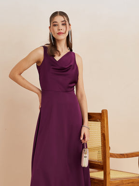 Latin Quarters Women'S Wine Cowl Neck Sleeveless Solid Party A-Line Dress