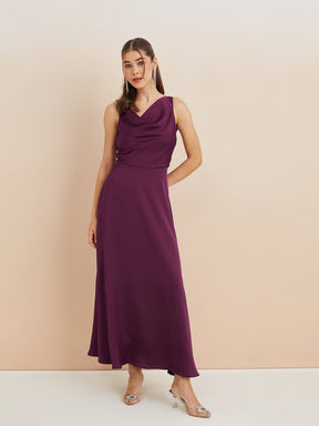 Latin Quarters Women'S Wine Cowl Neck Sleeveless Solid Party A-Line Dress
