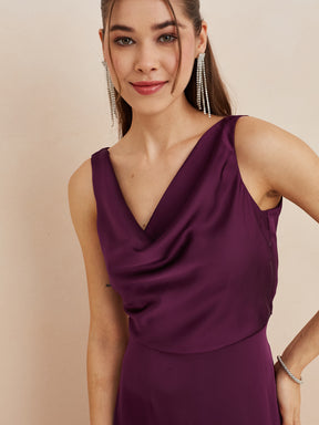 Latin Quarters Women'S Wine Cowl Neck Sleeveless Solid Party A-Line Dress