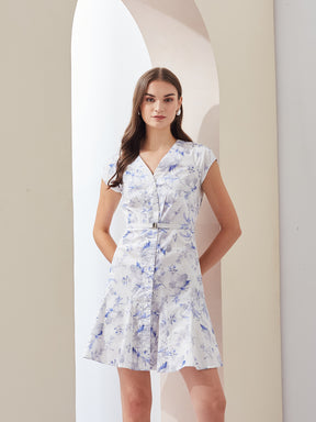 Latin Quarters Women A-Line White Cap Sleeves V-Neck Printed Casual Dress