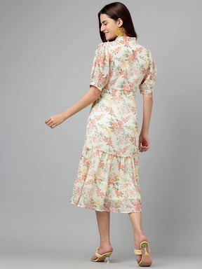 Latin Quarters Women Fit & Flare Pink Half Sleeve V-Neck Printed Casual Dress