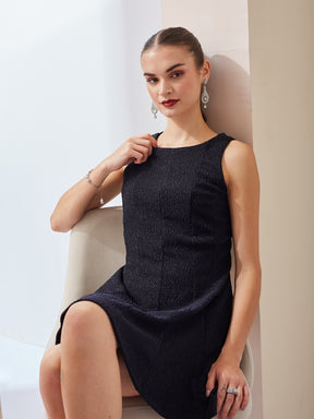 Latin Quarters Women Bodycon Navy Blue Sleevelesss Round Neck Solid Party Dress