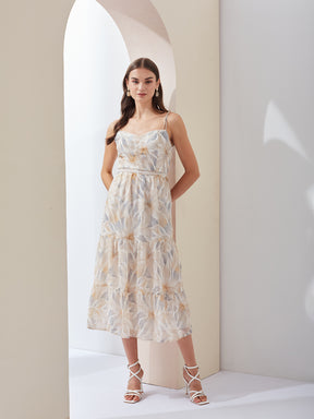 Latin Quarters Women Fit & Flare Grey Strap Sweetheart Neck Printed Casual Dress