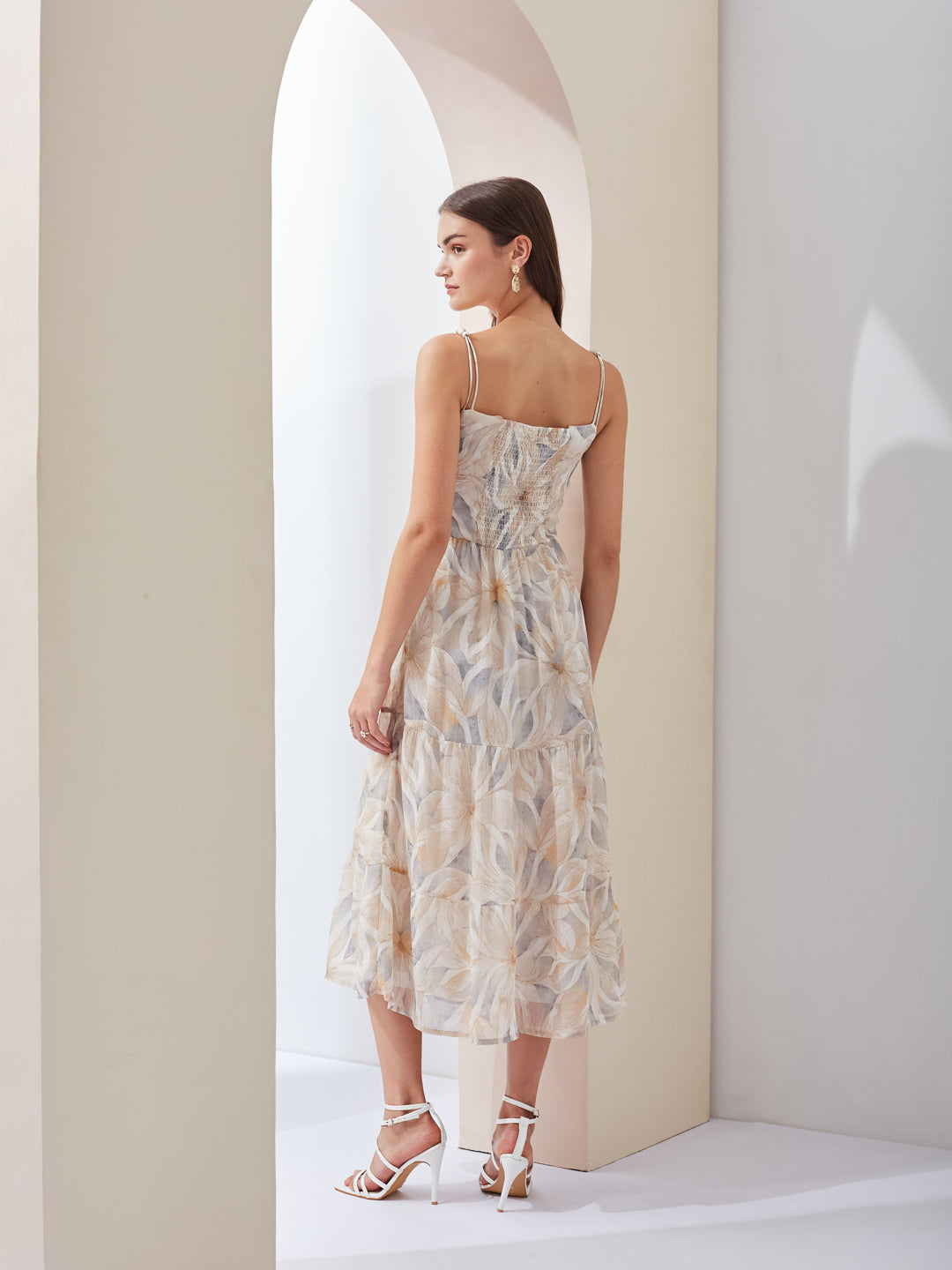 Latin Quarters Women Fit & Flare Grey Strap Sweetheart Neck Printed Casual Dress