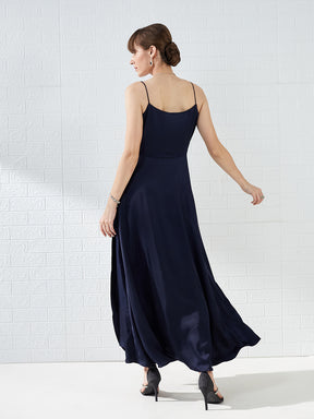 Latin Quarters Women Blue Strappy Sleeves Sweetheart Neck A-line Party Maxi Dress