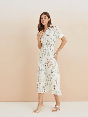 Latin Quarters Women'S White Collar Neck Half Sleeves Printed Casual Fit & Flare Dress