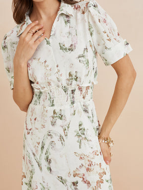 Latin Quarters Women'S White Collar Neck Half Sleeves Printed Casual Fit & Flare Dress