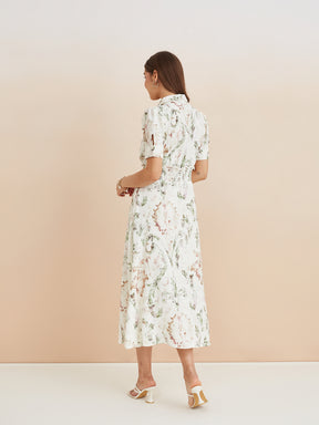 Latin Quarters Women'S White Collar Neck Half Sleeves Printed Casual Fit & Flare Dress