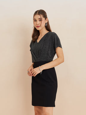 Latin Quarters Women'S Black V-Neck Cap Sleeves Solid Party Bodycon Dress