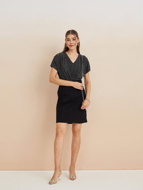 Latin Quarters Women'S Black V-Neck Cap Sleeves Solid Party Bodycon Dress