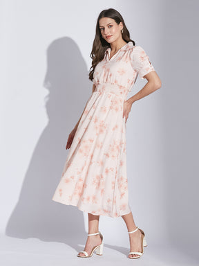 Latin Quarters Women Straight White Half Sleeve Collared Printed Casual Dress