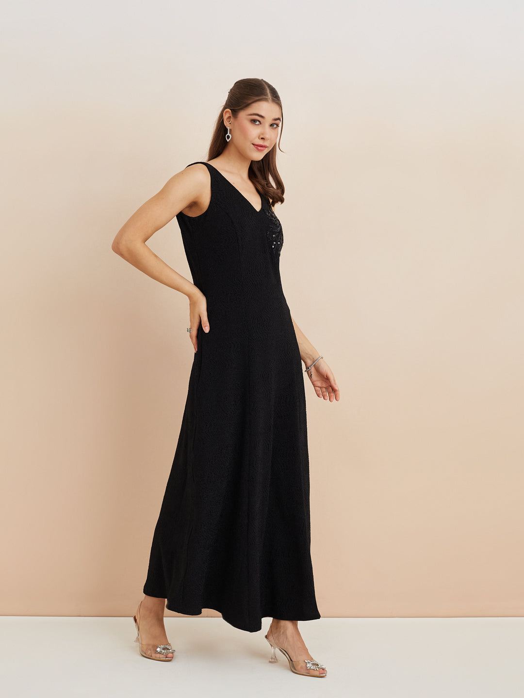 Latin Quarters Women'S Black V-Neck Sleeveless Solid Party Fit & Flare Latin Quarters Women'S Black V-Neck Sleeveless Solid Party Fit & Flare