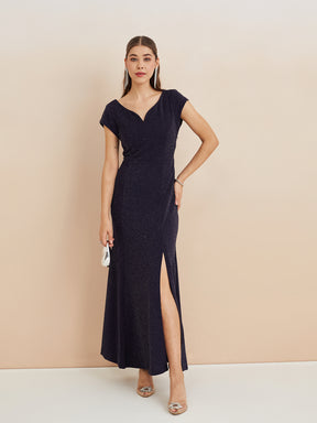 Latin Quarters Women'S Blue Sweatheart Neck Cap Sleeves Solid Party Bodycon Dress