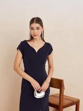 Latin Quarters Women'S Blue Sweatheart Neck Cap Sleeves Solid Party Bodycon Dress