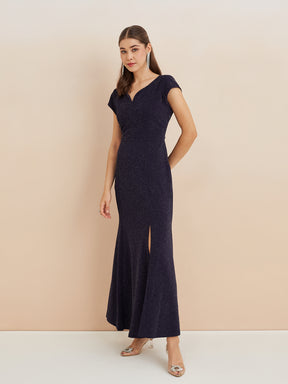 Latin Quarters Women'S Blue Sweatheart Neck Cap Sleeves Solid Party Bodycon Dress