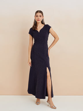 Latin Quarters Women'S Blue Sweatheart Neck Cap Sleeves Solid Party Bodycon Dress