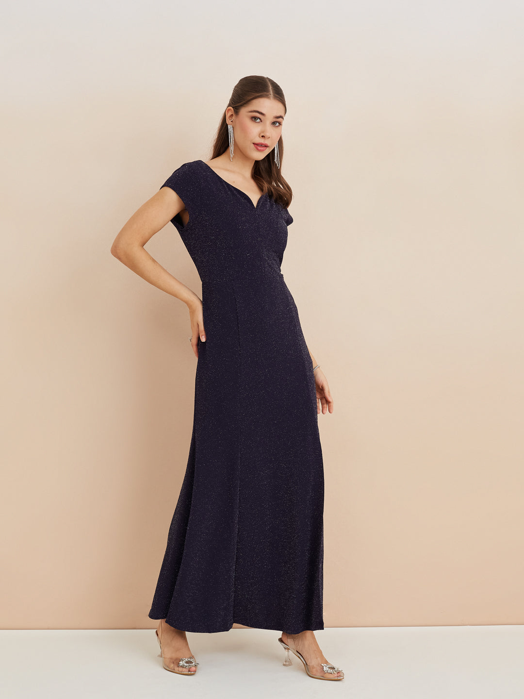 Latin Quarters Women'S Blue Sweatheart Neck Cap Sleeves Solid Party Bodycon Dress