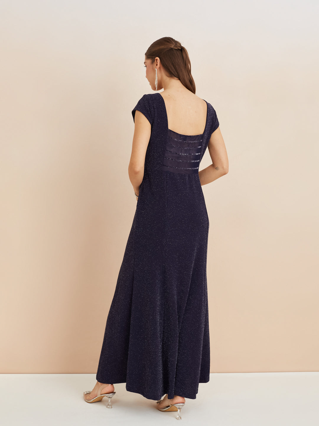 Latin Quarters Women'S Blue Sweatheart Neck Cap Sleeves Solid Party Bodycon Dress