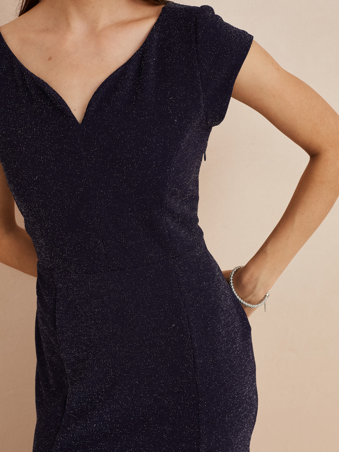 Latin Quarters Women'S Blue Sweatheart Neck Cap Sleeves Solid Party Bodycon Dress