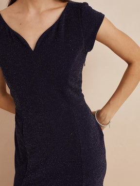 Latin Quarters Women'S Blue Sweatheart Neck Cap Sleeves Solid Party Bodycon Dress