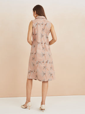 Latin Quarters Women'S Beige Collar Neck Sleeveless Printed Casual Shirt Dress