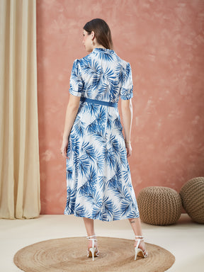 Latin Quarters Women's Blue Half Sleeves Printed Collar Neck Casual Dress