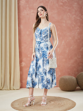 Latin Quarters Women's Blue Strap Sleeves Printed Sweatheart Casual Dress