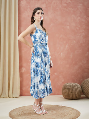 Latin Quarters Women's Blue Strap Sleeves Printed Sweatheart Casual Dress