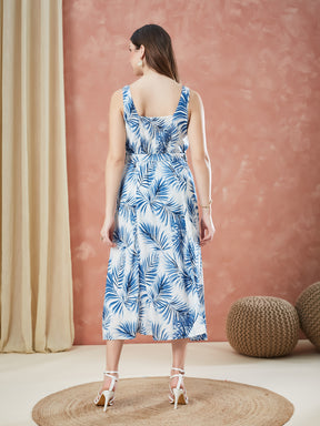 Latin Quarters Women's Blue Strap Sleeves Printed Sweatheart Casual Dress