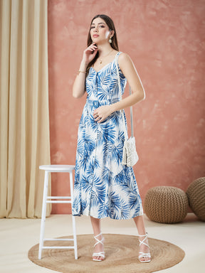 Latin Quarters Women's Blue Strap Sleeves Printed Sweatheart Casual Dress