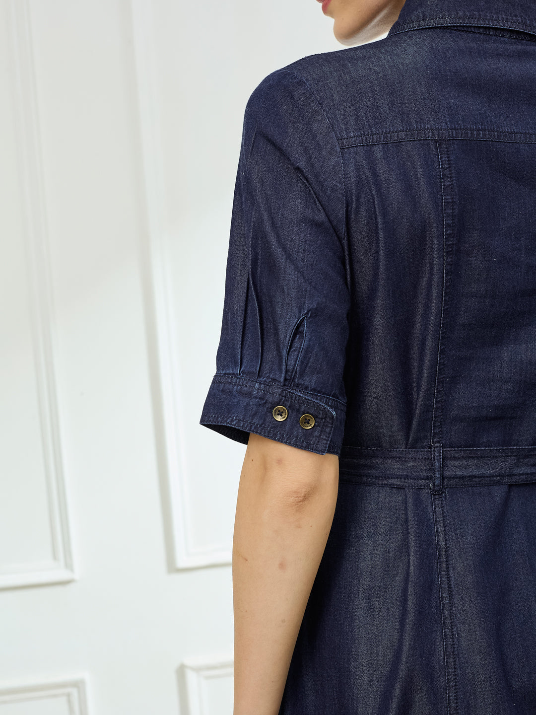 Latin Quarters Women's Blue Half Sleeves Collar Neck Casual Solid Dress