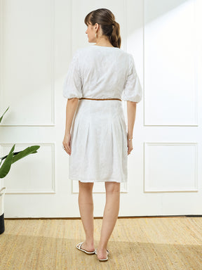 Latin Quarters Women's White Half Sleeves V-Neck Casual Embroidery Dress