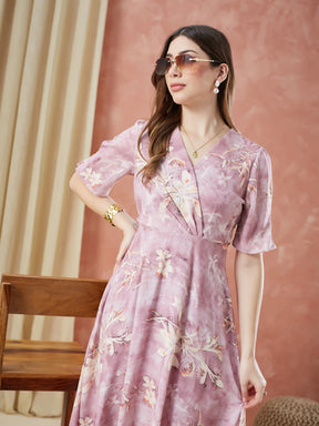 Latin Quarters Women's Pink Half Sleeves Printed V-Neck Casual Dress